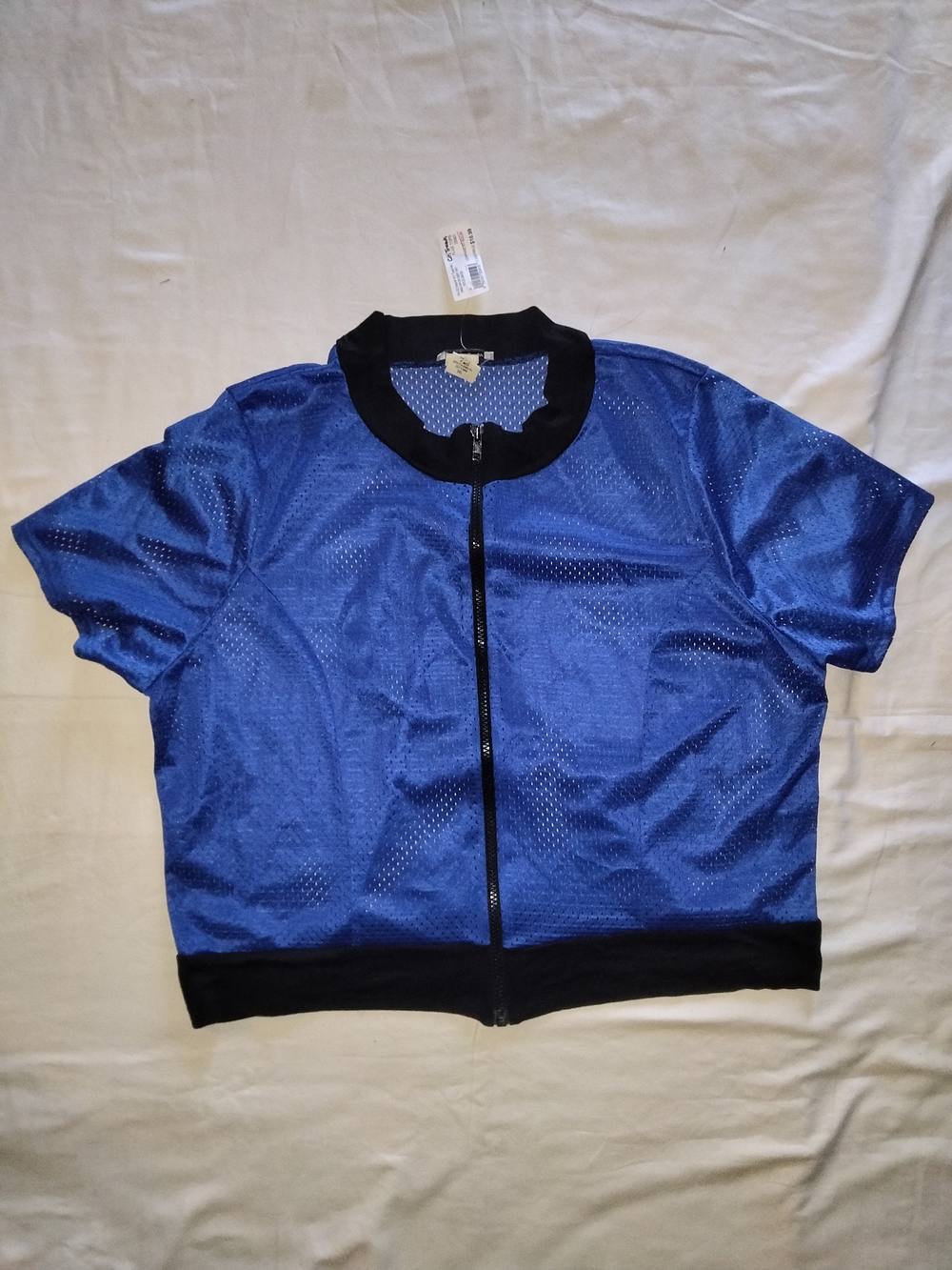 Source Unknown Royal Blue and Black Mesh Zip-Front Top